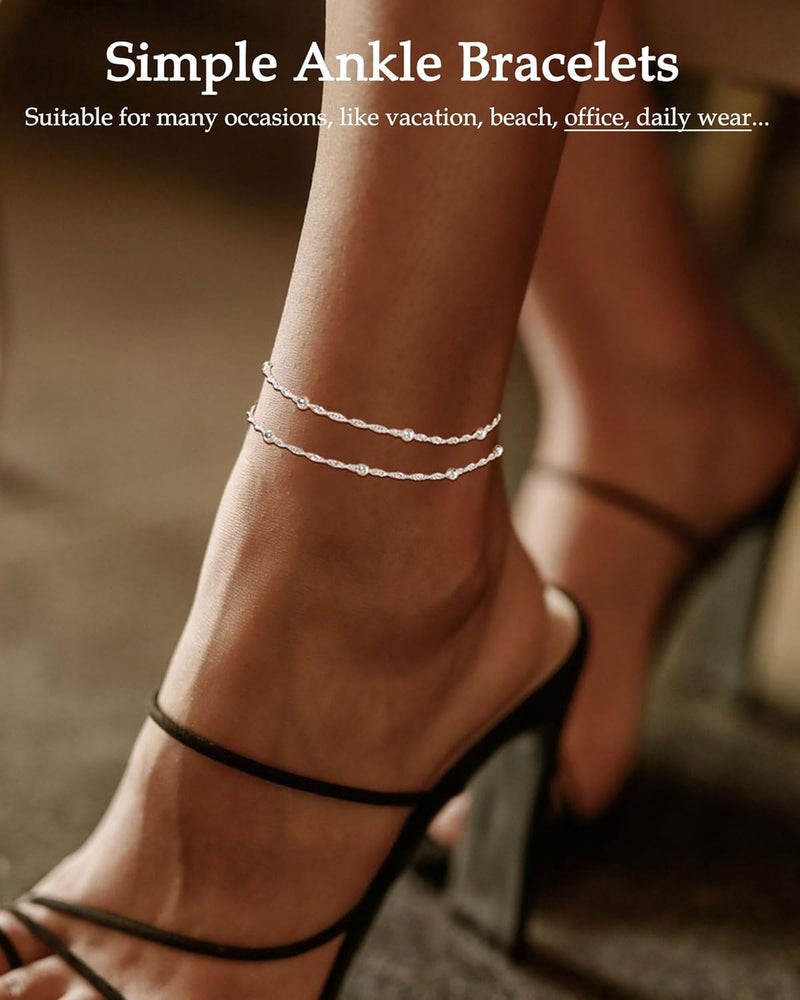 FUNEIA Gold Silver Ankle Bracelets for Women Waterproof 14K Gold Plated Anklets for Women Non Tarnish Dainty Layered Beaded Heart Anklet Set Summer Beach Foot Chain Jewelry Gifts Trendy Stuff - Image 4